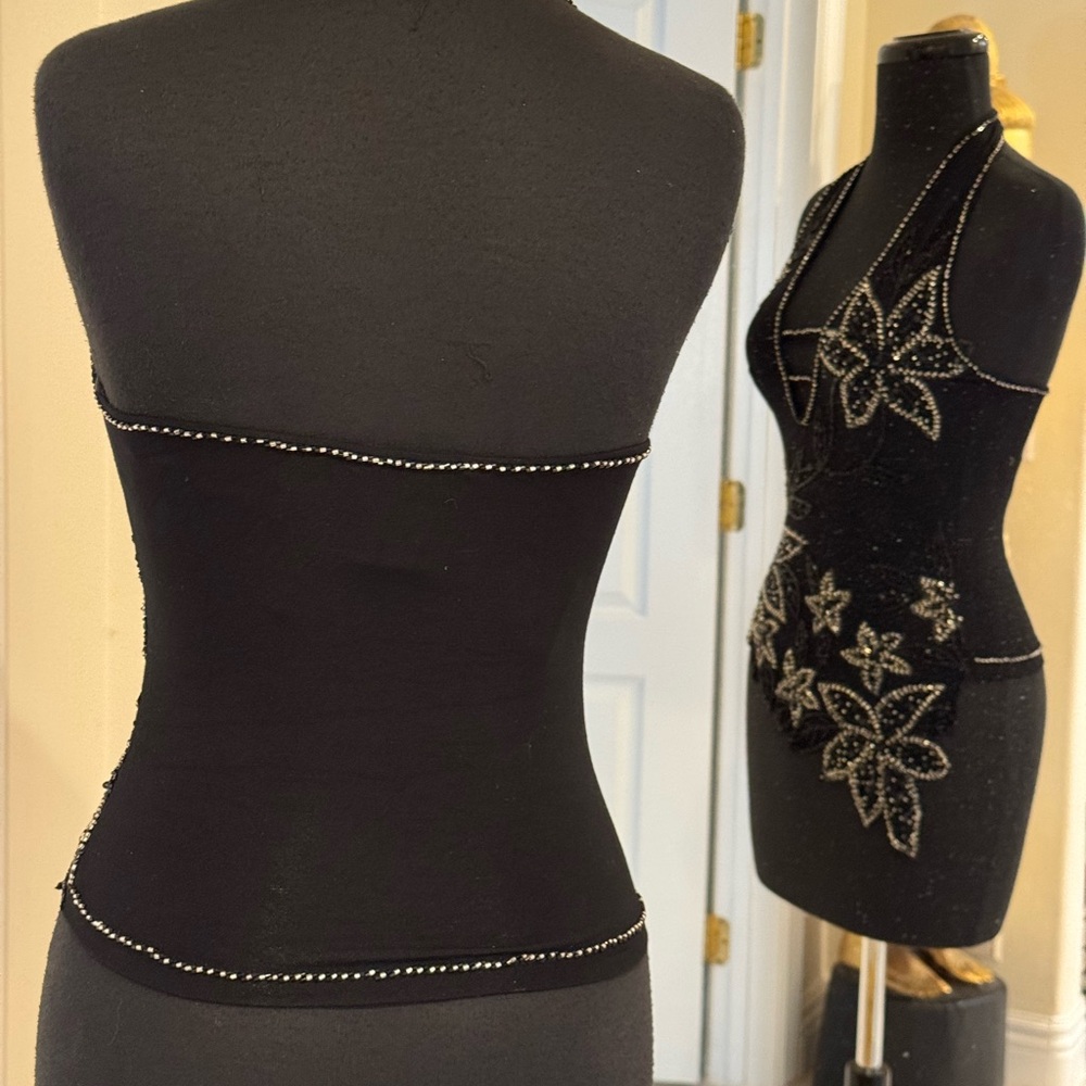 Hand beaded Black Halter top on stretch quality fabric. Brand new with tags. - Picture 5 of 5